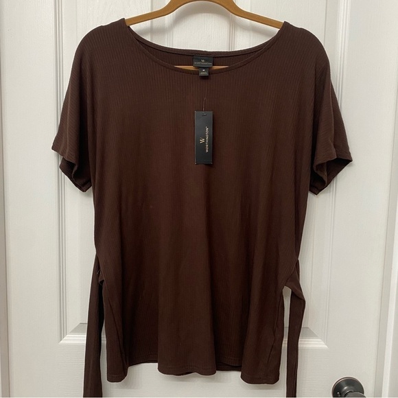 🆕 Worthington Tie Back Blouse Short Sleeve Medium Brown - Picture 1 of 13